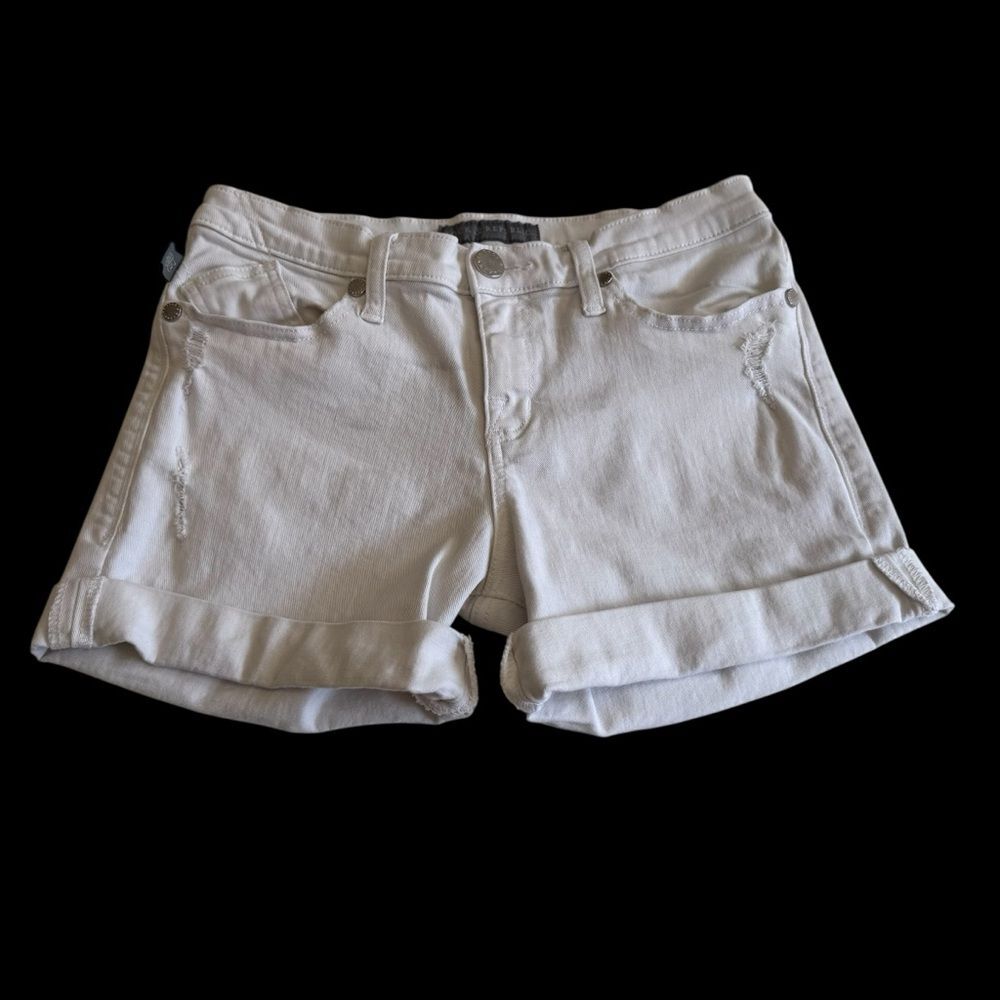 Rock & Republic Bumpershoot Stretch Denim Shorts White Cuffed Mild Distressing 6